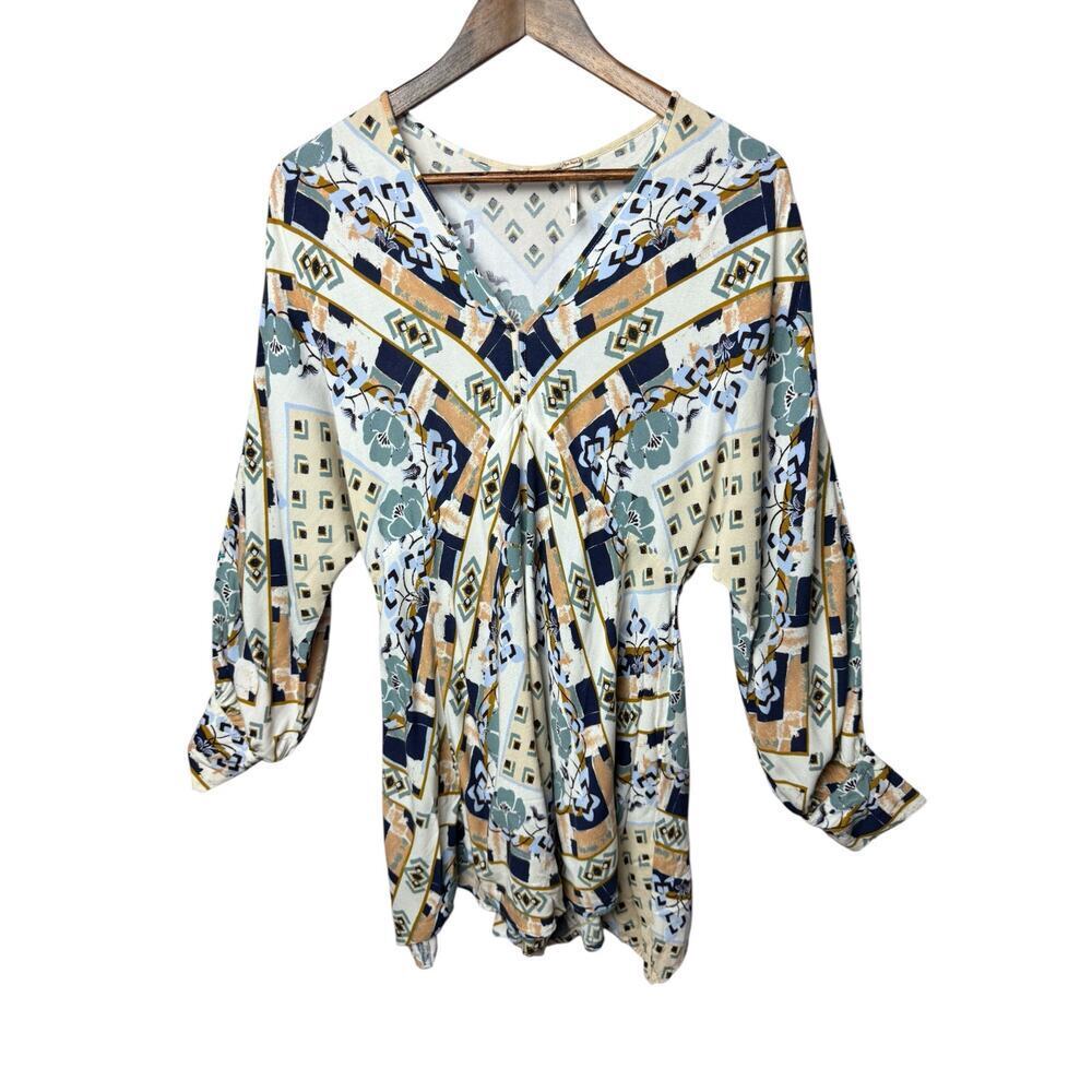 Free People Boho Paisley Print V-Neck Asymmetrical Tunic Dress | Size M